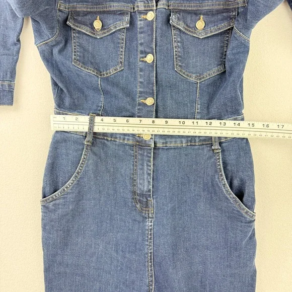 Nasty‎ Gal Denim Jumpsuit Size 8 Long Sleeve Button Up Collar Womens Blue Denim - Picture 8 of 11